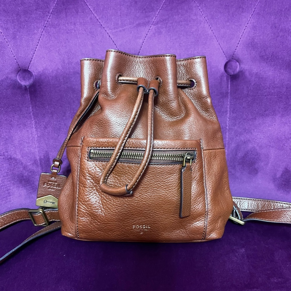 COPY - Brown leather mini backpack Fossil